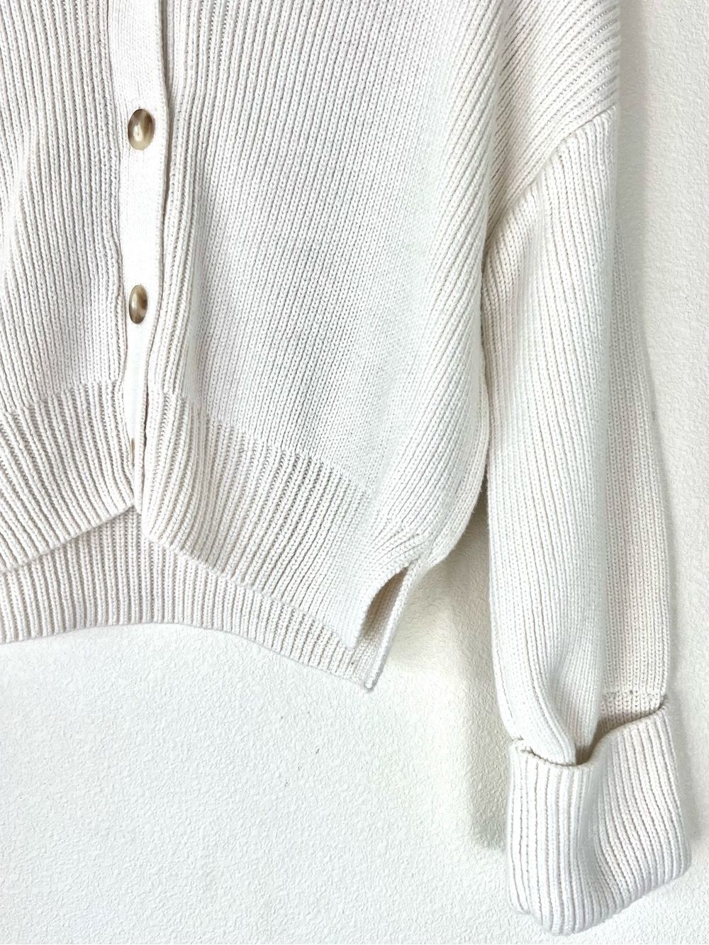 Abercrombie & Fitch Cream Collared Button-Front Ribbed Cardigan - Picture 4 of 7